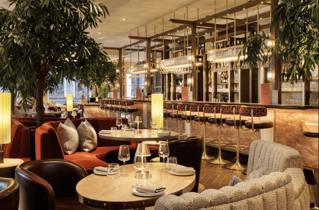 a restaurant with tables and chairs